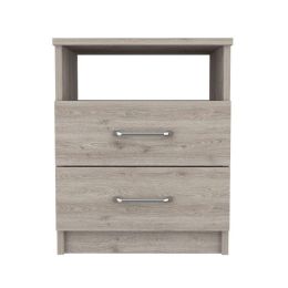 Modern 2-Drawer Nightstand with Open Shelf in Beige Wood Finish
