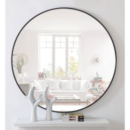 Round 39-inch Wall Mirror in Black - Living Room Bedroom Accent Bathroom Mirror