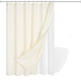 72"W x 78"H Ivory Waffle Textured Shower Curtain Set with Liner