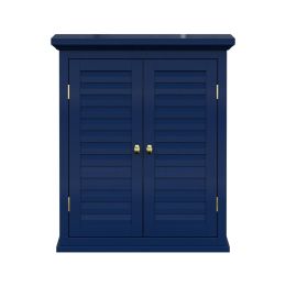 Navy Wall Mounted 2-Door Louvered Crown Molding Bathroom Wall Cabinet