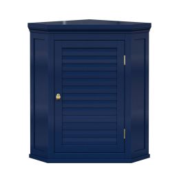 Navy Wall Mounted Corner 1-Door Louvered Bathroom Wall Cabinet
