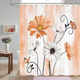 72"W x 72"H Orange Vibrant Floral Butterfly Polyester Shower Curtain