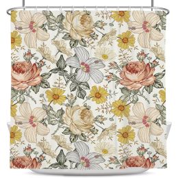 72"W x 72"H Vintage Floral Peony Yellow/Pink Polyester Shower Curtain