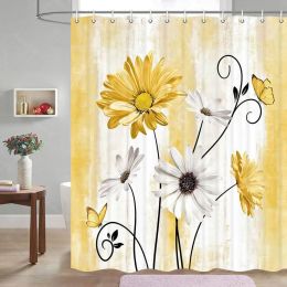 72"W x 72"H Yellow Vibrant Floral Butterfly Polyester Shower Curtain