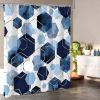 72"W x 84"H Blue White Hexagon Geometric Pattern Polyester Shower Curtain