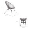 3 Piece Grey Oval Patio Rope Woven Chair Bistro Set