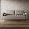 Beige Upholstered Faux Leather Sofa w/ Pillows Solid Hardwood Legs