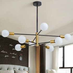 Modern Mid-Century Dimmable 8-Light Sputnik Chandelier in Black/Gold