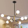Modern Mid-Century Dimmable 8-Light Sputnik Chandelier in Black/Gold