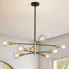 Modern Mid-Century Dimmable 8-Light Sputnik Chandelier in Black/Gold
