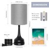 Set of 2 - Black Metal USB Table Lamp with Grey Linen Drum Shade