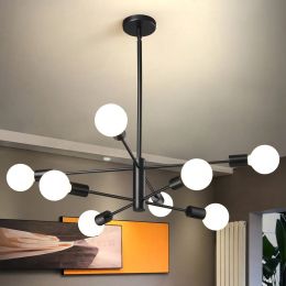 Mid-Century Modern Dimmable 8-Light Sputnik Chandelier in Black