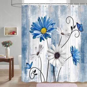 72"W x 78"H Blue Vibrant Floral Butterfly Polyester Shower Curtain
