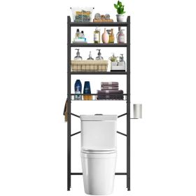 Over the Toilet Bathroom Storage Industrial Metal Wood Shelving Unit Black