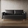 Black Upholstered Faux Leather Sofa w/ Pillows Solid Hardwood Legs