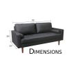 Black Upholstered Faux Leather Sofa w/ Pillows Solid Hardwood Legs