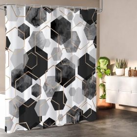 72"W x 78"H Black White Hexagonal Pattern Polyester Shower Curtain