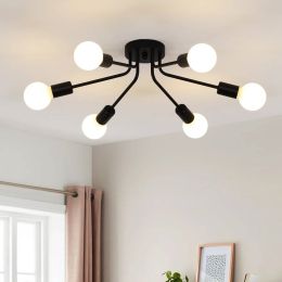 Black Mid-Century Modern 6-Light Flush Mount Sputnik Ceiling Light