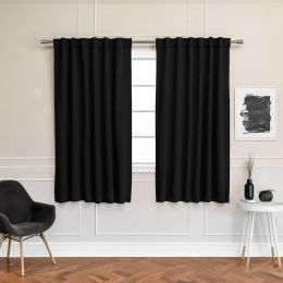 52 x 72 inch Solid Black Thermal Blackout Curtain Panels - Set of 2