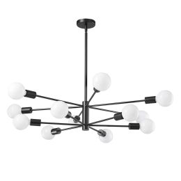 Black 33-inch Modern 12-Light Dimmable Sputnik Chandelier Lamp