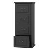 Traditional Vertical File Cabinet in Black Wood Finish with 4 Storage Drawers