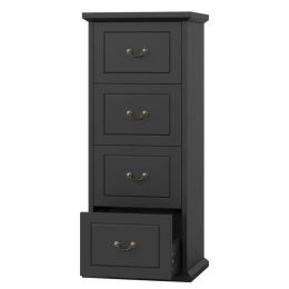 Traditional Vertical File Cabinet in Black Wood Finish with 4 Storage Drawers