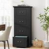 Traditional Vertical File Cabinet in Black Wood Finish with 4 Storage Drawers