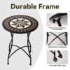 Round 24-inch Black Tan Mosaic Tile Star Pattern Bistro Table with Metal Legs