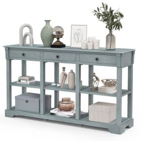 Blue Retro Entryway Console Table 3 Drawer Open Shelves
