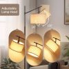 63-inch Black Modern Arc Floor Lamp with Beige Linen Drum Shade