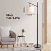 63-inch Black Modern Arc Floor Lamp with Beige Linen Drum Shade