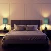 Set of 2 - Black Metal USB Table Lamp with Blue Linen Drum Shade