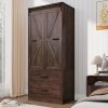 Espresso Brown Wood Farmhouse Armoire Wardrobe Closet with Sliding Barn Doors