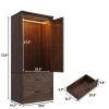 Espresso Brown Wood Farmhouse Armoire Wardrobe Closet with Sliding Barn Doors