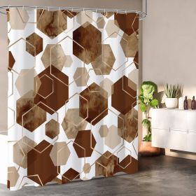 72"W x 84"H Brown White Hexagonal Pattern Polyester Shower Curtain