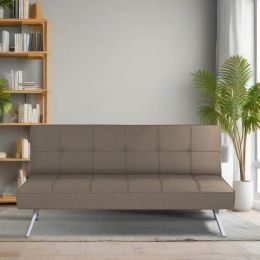 Modern Coffee Brown Fabric Futon Sleeper Sofa Bed with Metal Legs