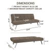 Modern Coffee Brown Fabric Futon Sleeper Sofa Bed with Metal Legs