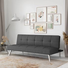 Modern Futon Sofa Bed in Charcoal Grey Fabric with Chrome Metal Legs