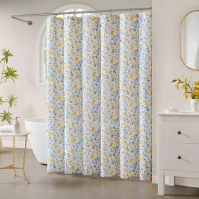 72"W x 84"H 100-Percent Cotton Yellow Blue Floral Print Shower Curtain