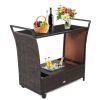 Outdoor Sturdy Resin Wicker Serving Bar Cart Brown Rattan
