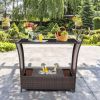 Outdoor Sturdy Resin Wicker Serving Bar Cart Brown Rattan