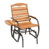 Farmhouse Steel Frame Outdoor Glider Chair with Wood Slats and Side Tray Table