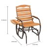 Farmhouse Steel Frame Outdoor Glider Chair with Wood Slats and Side Tray Table