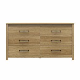 Rustic Farmhouse 6-Drawer Dresser in Natural Wood Finish