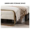 Full size Beige Upholstered Headboard Footboard Platform Bed with Gold Metal Frame