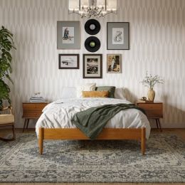 Full size Solid Hardwood Platform Bed Frame in Natural Wood Finish