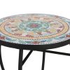 Round Mosaic Tile Bistro Style Outdoor Patio Table with Metal Base