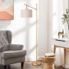 63-inch Gold Modern Arc Floor Lamp with Beige Linen Drum Shade