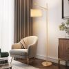 63-inch Gold Modern Arc Floor Lamp with Beige Linen Drum Shade