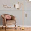 63-inch Gold Modern Arc Floor Lamp with Beige Linen Drum Shade